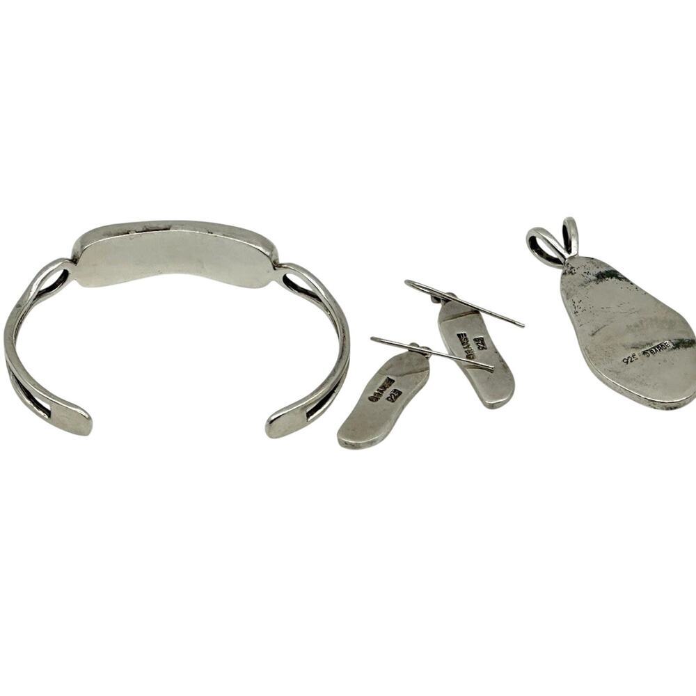 Vintage Barse Sterling Silver Mother Of Pearl Earring Cuff And Pendant Set - Picture 2 of 7